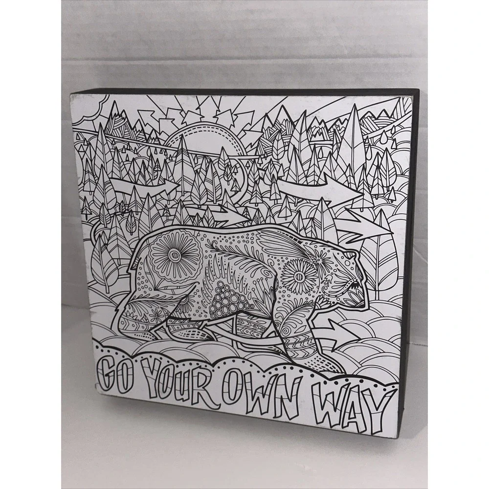 Primitives by Kathy Go Your Own Way Bear Wood Box Sign Johnny Carrillo Art 8x8
